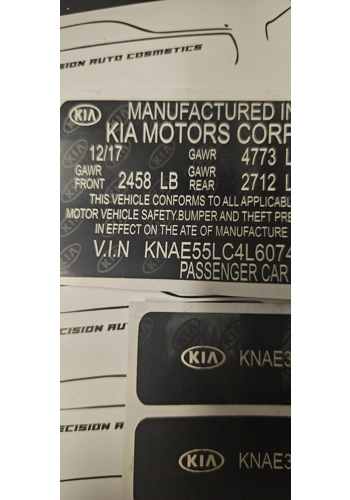 Kia USA  Vin Label/Sticker Set