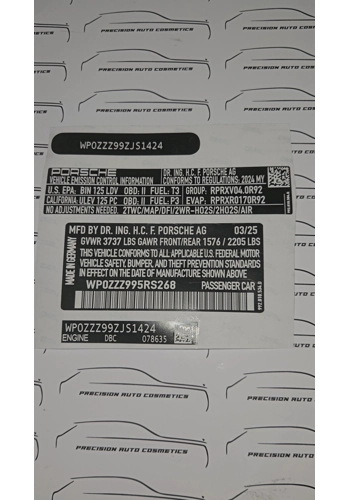 USA Porsche Vin Label/S..