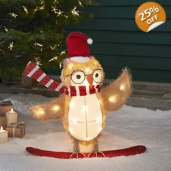Snowboarding Owl Battery Christmas Figure
