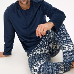 Mini Me Men's Christmas Navy Fair Isle Fleece Pyjamas