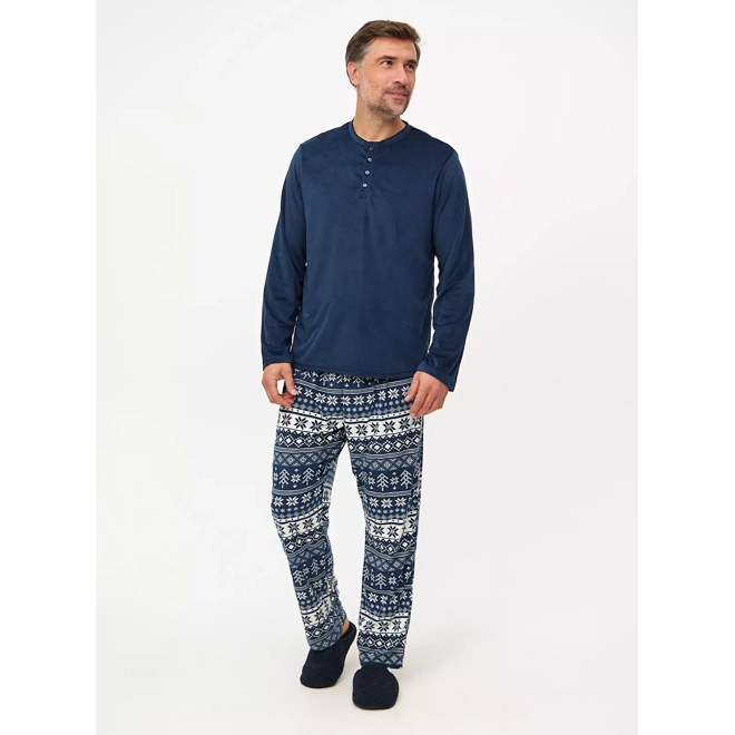 Additional Image for Mini Me Men's Christmas Navy Fair Isle Fleece Pyjamas