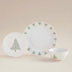 White Christmas Tree Porcelain 12 Piece Dinner Set