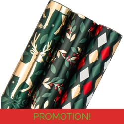 Green Christmas Wrapping Paper - Mini Roll with Metallic Foil
