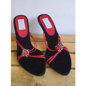 FAITH SOLO Red & Black Strappy Sandal Heels UK 8