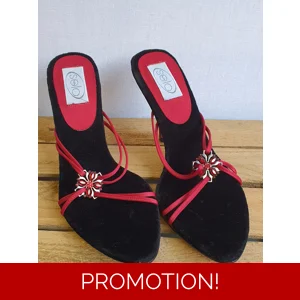FAITH SOLO Red & Black Strappy Sandal Heels UK 8