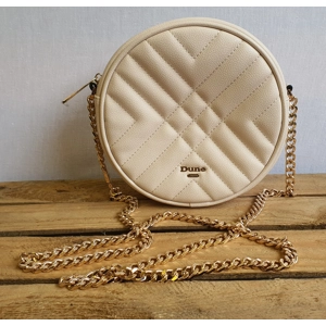 DUNE LONDON Small Cream Coloured Circular Shoulder Bag with Heavy Curb Chain.