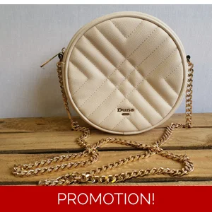 DUNE LONDON Small Cream Coloured Circular Shoulder Bag with Heavy Curb Chain.