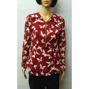 JOE BROWNS Red Lace and White Butterfly L/Sleeve Top Size UK10