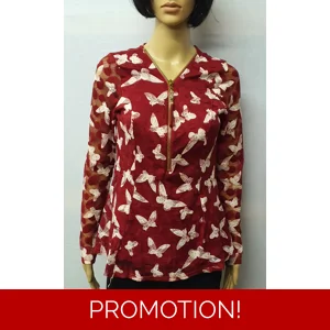 JOE BROWNS Red Lace and White Butterfly L/Sleeve Top Size UK10