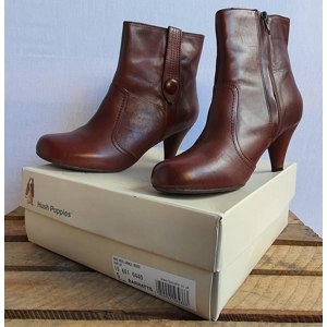 HUSH PUPPIES Brown Leather Mid Heel Zip Ankle Boots Size UK 5