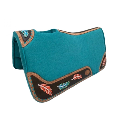 28" x 30" x 1" Teal Felt Pad with Vented Wither - Pink and Blue Feathers