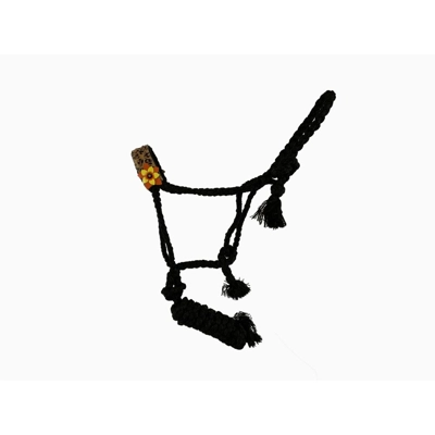 Hand painted 3D flower accent on hair on cheetah noseband