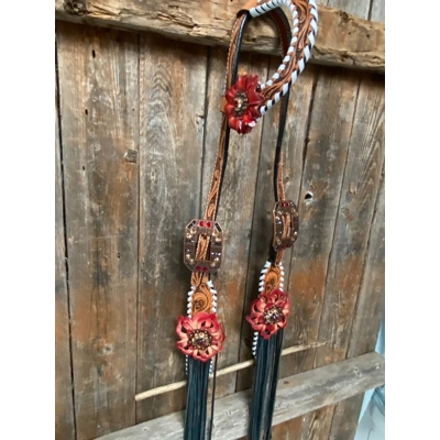 Light Oil Whipstitch Black and Red One Ear