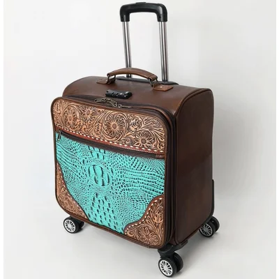 Hand Tooled Floral Leather & Crocodile Embossed Travel Case