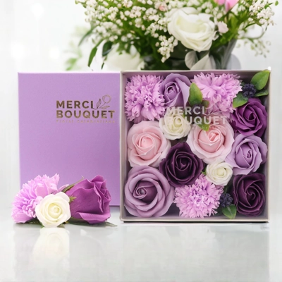 Square Box - Lavender Rose & Carnation Square Box - Lavender Rose & Carnation