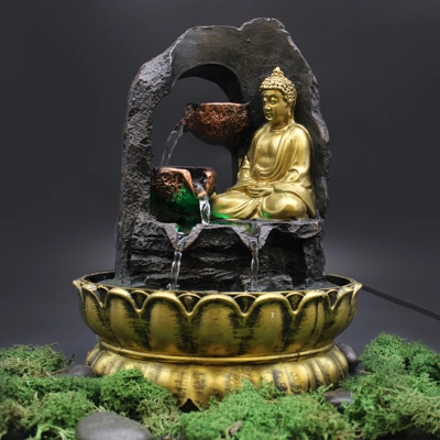 Tabletop Water Feature - 30cm - Golden Meditating Buddha Tabletop Water Feature - 30cm - Golden Meditating Buddha