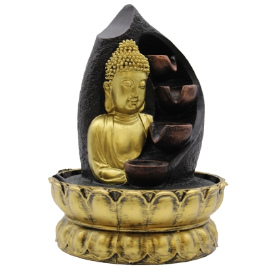 Tabletop Water Feature - 30cm - Golden Buddha & Pouring Pots Tabletop Water Feature - 30cm - Golden Buddha & Pouring Pots