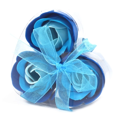 Set of 3 Soap Flower Heart Box - Blue Wedding Roses Set of 3 Soap Flower Heart Box - Blue Wedding Roses