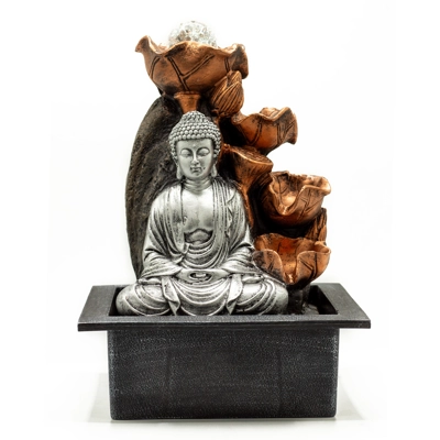 Tabletop Water Feature - 35cm - Silver Buddha Cascade & Cr.. Tabletop Water Feature - 35cm - Silver Buddha Cascade & Cr..