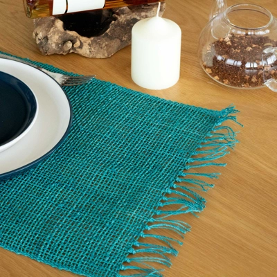 Seagrass Fringe Natural Placemat - Turquoise Seagrass Fringe Natural Placemat - Turquoise