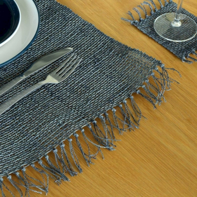 Seagrass Fringe Natural Placemat - Charcoal Seagrass Fringe Natural Placemat - Charcoal