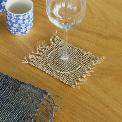 Set of 4 Seagrass Fringe Natural Coasters - Natural Set of 4 Seagrass Fringe Natural Coasters - Natural
