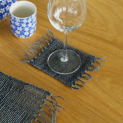Set of 4 Seagrass Fringe Natural Coasters - Charcoal Set of 4 Seagrass Fringe Natural Coasters - Charcoal