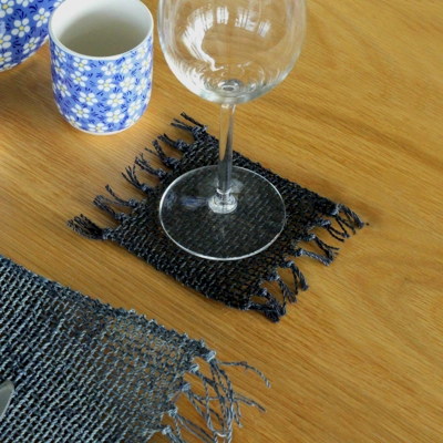 Set of 4 Seagrass Fringe Natural Coasters - Black Set of 4 Seagrass Fringe Natural Coasters - Black