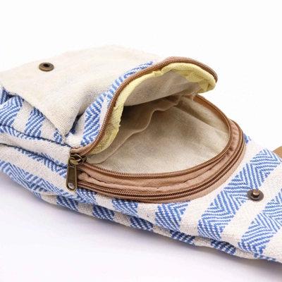 Body Cross Bag Natural Cotton - Blue & White Body Cross Bag Natural Cotton - Blue & White