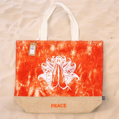All Natural Bag - Orange Stonewash - Namaste Hand - Peace All Natural Bag - Orange Stonewash - Namaste Hand - Peace