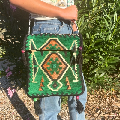 Emerald Green Kilim Messenger Festival Bag Emerald Green Kilim Messenger Festival Bag