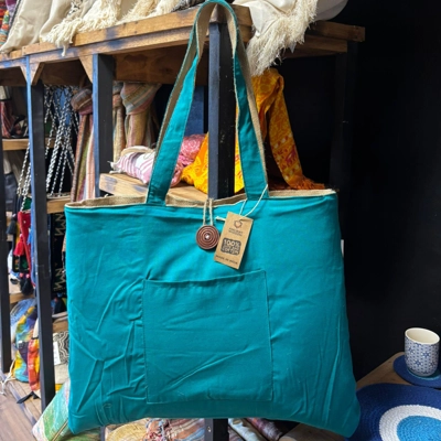 Jute & Cotton Reversible Big Bag - Teal Jute & Cotton Reversible Big Bag - Teal