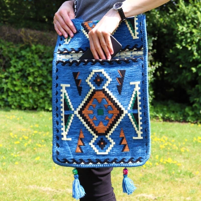 Sky Blue Kilim Messenger Festival Bag Sky Blue Kilim Messenger Festival Bag