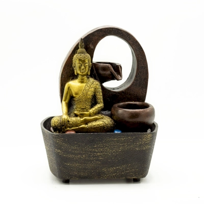 Tabletop Water Feature - 21.5cm - Golden Buddha & Pots Tabletop Water Feature - 21.5cm - Golden Buddha & Pots