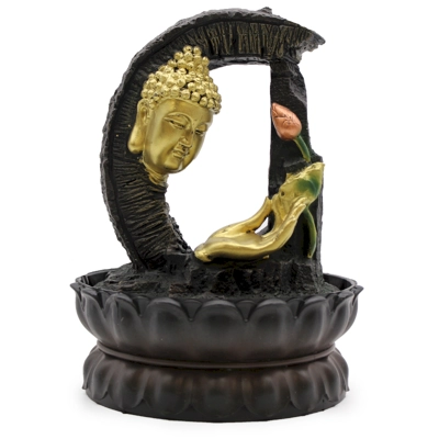 Tabletop Water Feature - 30cm - Golden Buddha & Lotus Tabletop Water Feature - 30cm - Golden Buddha & Lotus