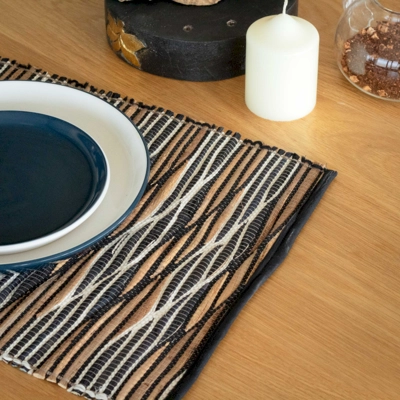 Water Hyacinth Natural Placemat - Black and White Waves Water Hyacinth Natural Placemat - Black and White Waves