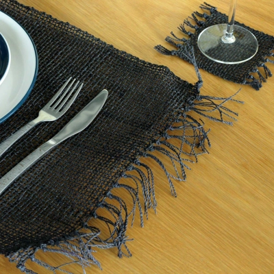 Seagrass Fringe Natural Placemat - Black Seagrass Fringe Natural Placemat - Black