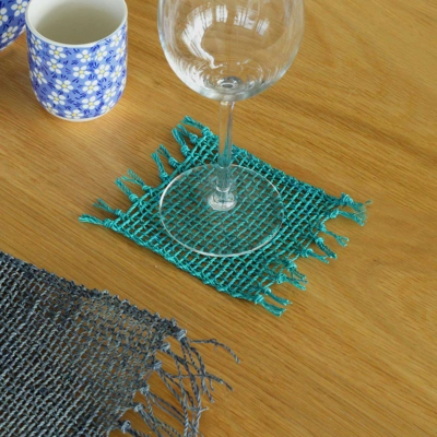 Set of 4 Seagrass Fringe Natural Coasters - Turquoise Set of 4 Seagrass Fringe Natural Coasters - Turquoise