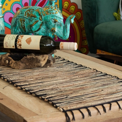 Water Hyacinth Natural Table Runner - Black Tiger with Fri.. Water Hyacinth Natural Table Runner - Black Tiger with Fri..