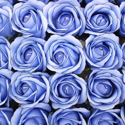 10x Craft Soap Flowers - Med Rose - Blue With Black Rim 10x Craft Soap Flowers - Med Rose - Blue With Black Rim