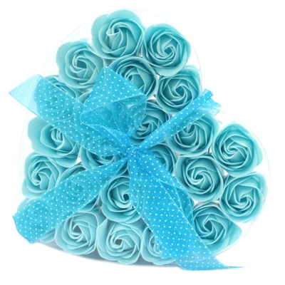 Set of 24 Soap Flower Heart Box - Blue Roses Set of 24 Soap Flower Heart Box - Blue Roses