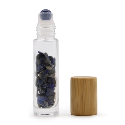 Gemstone Essential Oil Roller Bottle - Sodalite - Wooden Cap Gemstone Essential Oil Roller Bottle - Sodalite - Wooden Cap