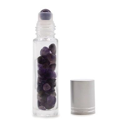 Gemstone Essential Oil Roller Bottle - Amethyst - Silver Cap Gemstone Essential Oil Roller Bottle - Amethyst - Silver Cap
