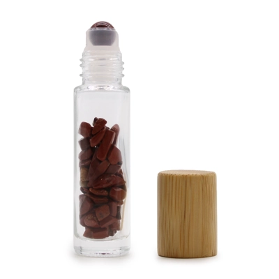 Gemstone Essential Oil Roller Bottle - Red Jasper - Wooden.. Gemstone Essential Oil Roller Bottle - Red Jasper - Wooden..