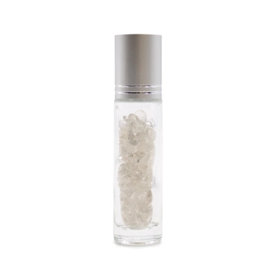 Gemstone Essential Oil Roller Bottle - Rock Quartz - Silver Cap Gemstone Essential Oil Roller Bottle - Rock Quartz - Silver Cap