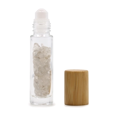 Gemstone Essential Oil Roller Bottle - Rock Quartz - Woode.. Gemstone Essential Oil Roller Bottle - Rock Quartz - Woode..