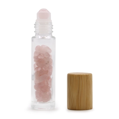 Gemstone Essential Oil Roller Bottle - Rose Quartz - Woode.. Gemstone Essential Oil Roller Bottle - Rose Quartz - Woode..