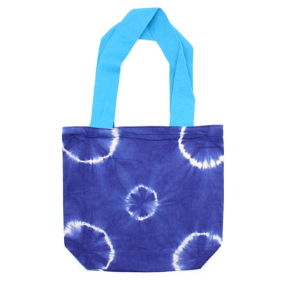 Natural Tye-Dye Cotton Bag (8oz) - 38x42x12cm - Blue Rings - Blue Handle Natural Tye-Dye Cotton Bag (8oz) - 38x42x12cm - Blue Rings - Blue Handle