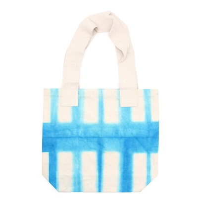 Natural Tye-Dye Cotton Bag (8oz) - 38x42x12cm - Sky Blue Blocks - Natural Handle Natural Tye-Dye Cotton Bag (8oz) - 38x42x12cm - Sky Blue Blocks - Natural Handle