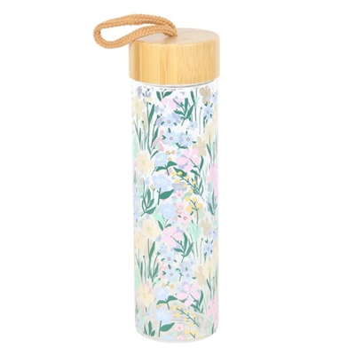 Ditsy Floral Print Glass and Bamboo Water Bottle Ditsy Floral Print Glass and Bamboo Water Bottle